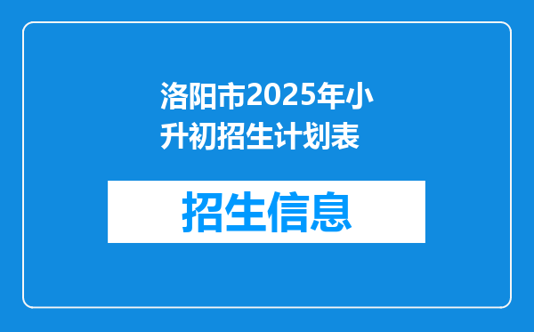 洛阳市2025年小升初招生计划表