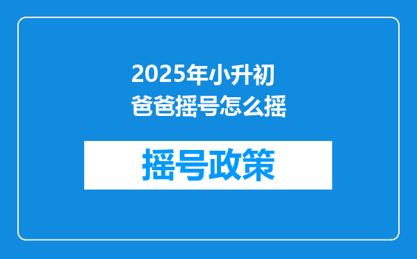 2025年小升初爸爸摇号怎么摇