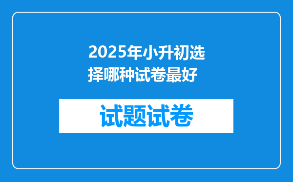 2025年小升初选择哪种试卷最好