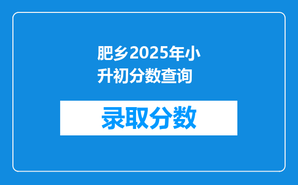 肥乡2025年小升初分数查询