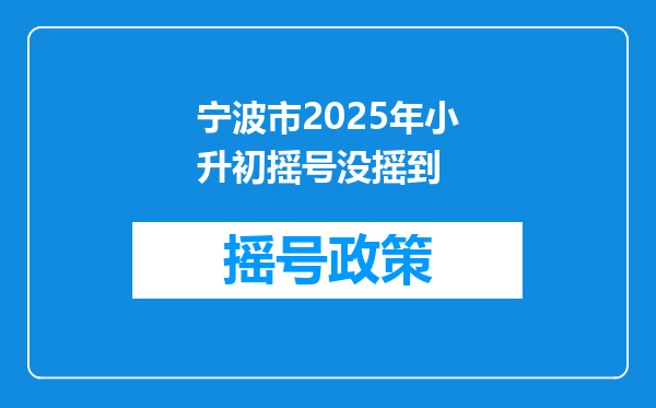 宁波市2025年小升初摇号没摇到