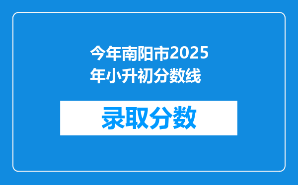 今年南阳市2025年小升初分数线