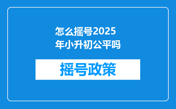 怎么摇号2025年小升初公平吗