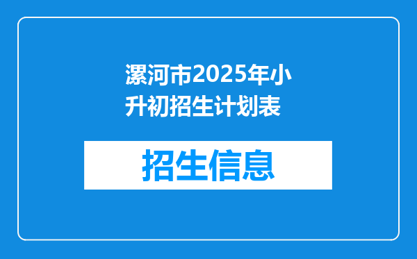 漯河市2025年小升初招生计划表