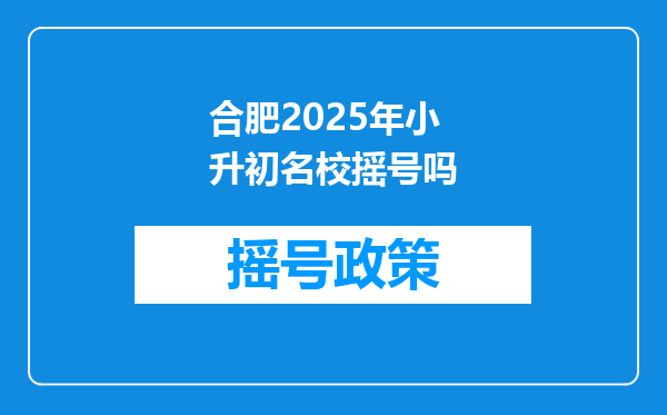 合肥2025年小升初名校摇号吗