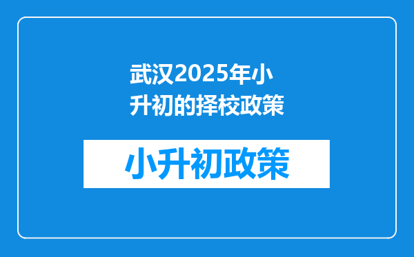 武汉2025年小升初的择校政策