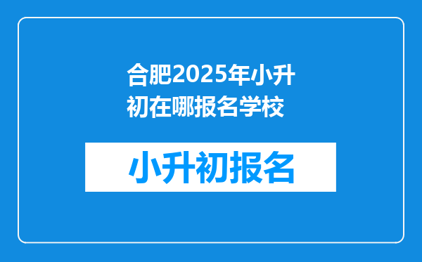 合肥2025年小升初在哪报名学校