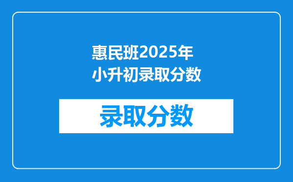 惠民班2025年小升初录取分数