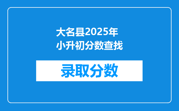 大名县2025年小升初分数查找