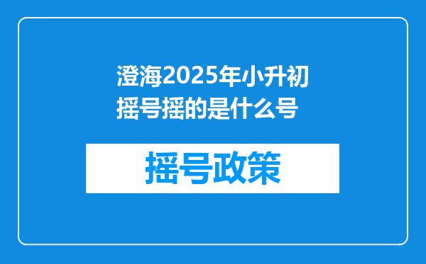 澄海2025年小升初摇号摇的是什么号